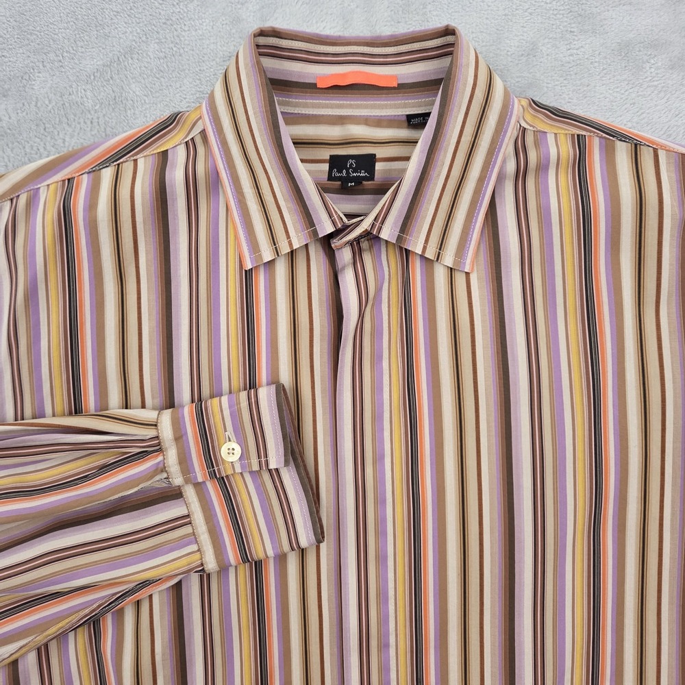 Paul Smith PS Multistripe Dress Shirt Mens L Portugal Made Cotton Colorful